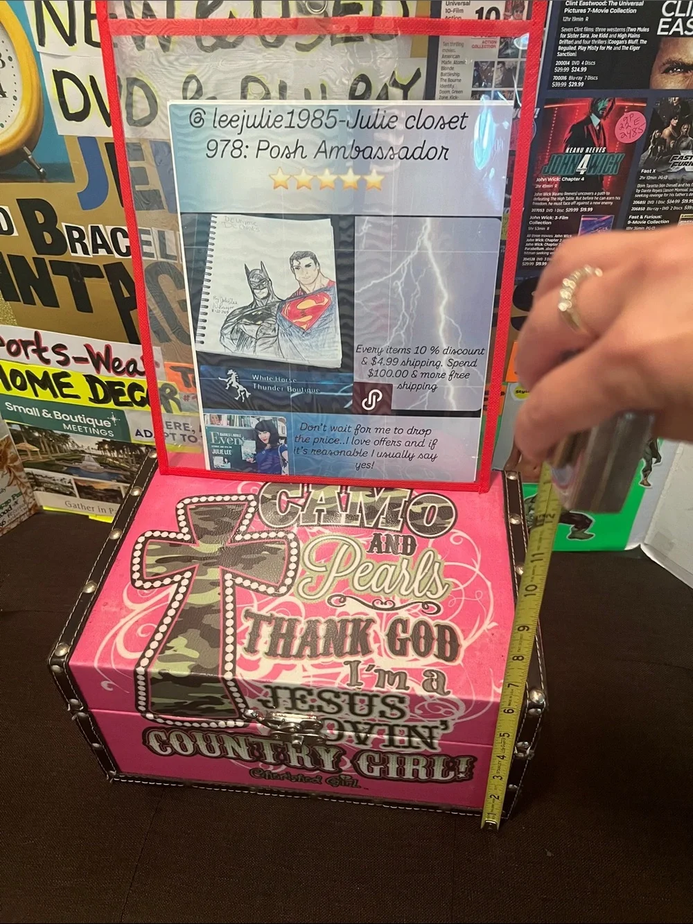 #2600* “6x12”Pink 'Country Girl' Jewelry Box - Camo & Pearls Design